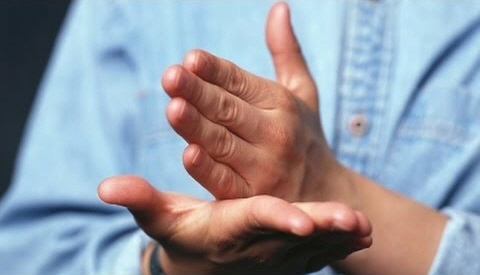 Two hands held up with their palms facing opposite directions